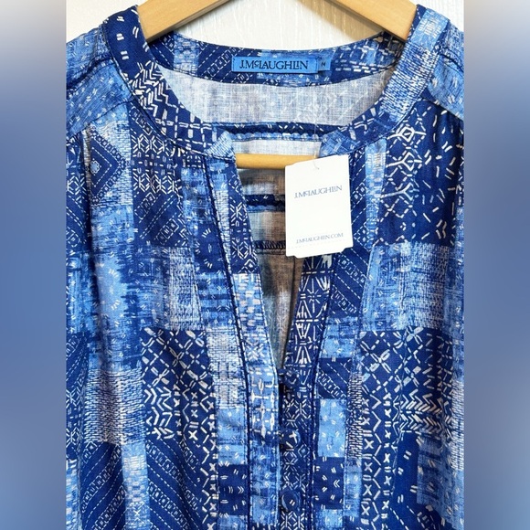 J. McLaughlin Nylee Sleeveless Linen Dress in Diamond Patch Blue Medium NWT - Picture 6 of 9